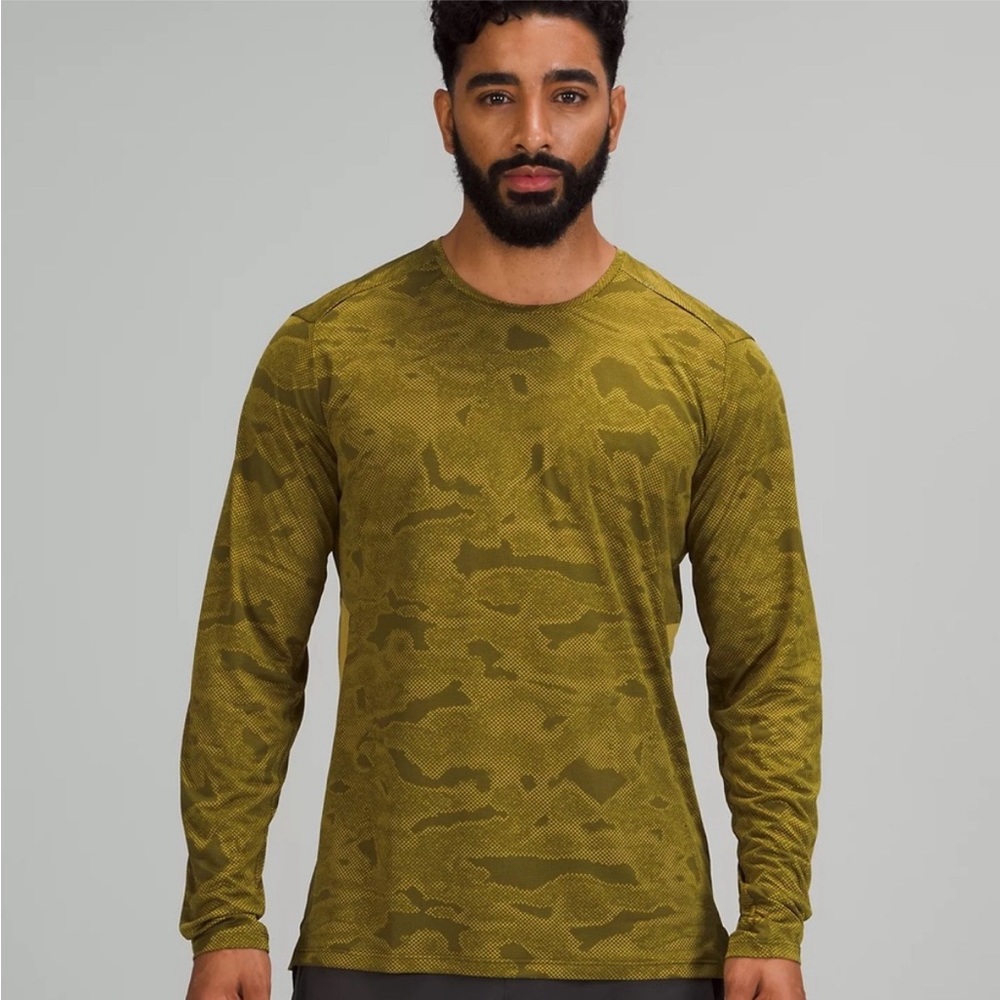 Lululemon Fast and Free LS Shirt Chrima Camo Auroc‎ Gold Juniper Green